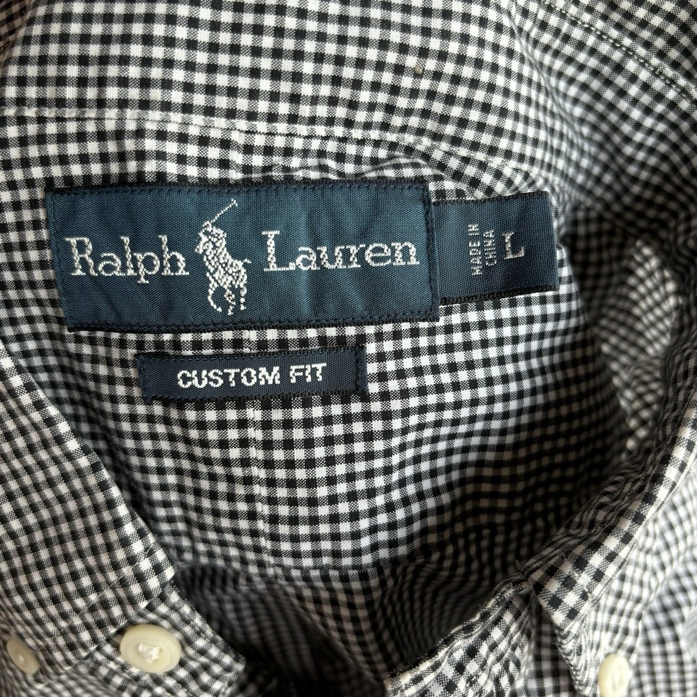 Mens Ralph Lauren Button Down Dress Shirt Black Gingham Horse Polo Logo Sz L - Picture 4 of 10